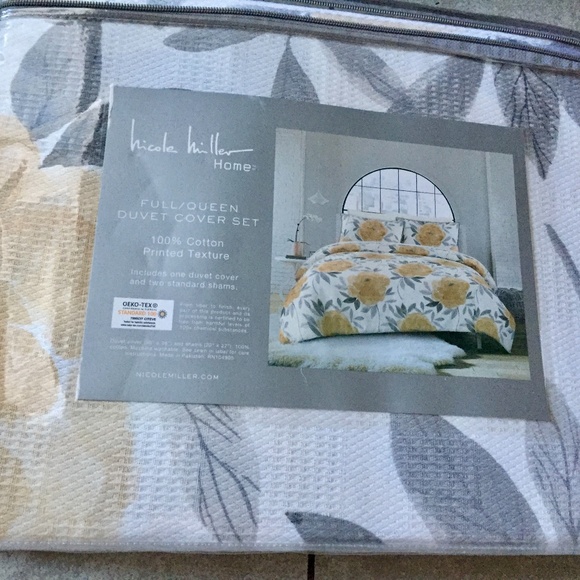 NEW Nicole Miller Textured 100% Cotton Queen Duvet Set - Picture 5 of 9